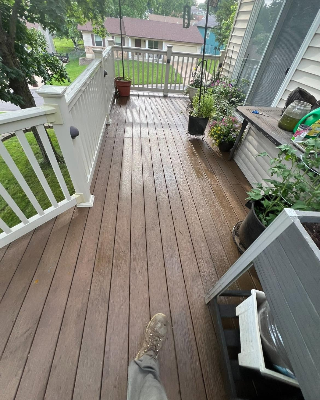 Clean wood deck after washing